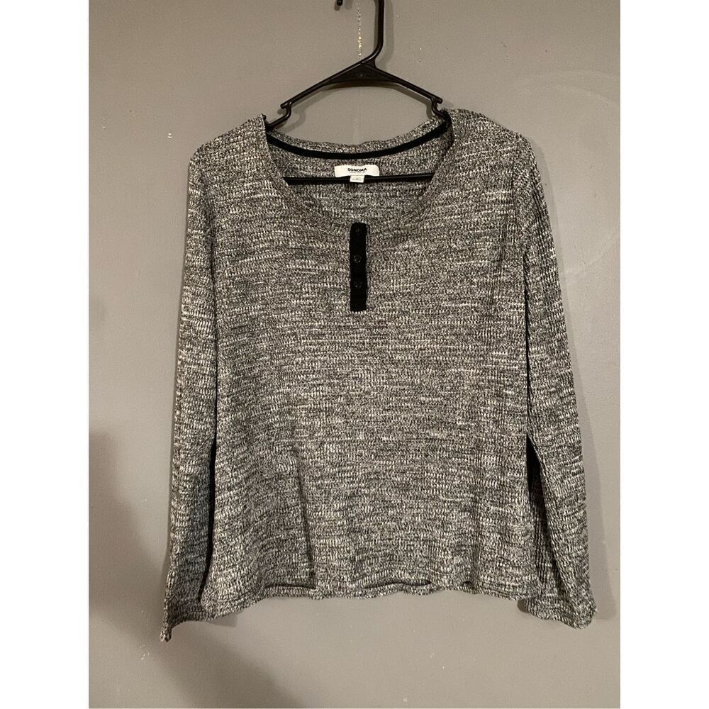 Sonoma Grey Scoop Neck Long Sleeve Top Size Small